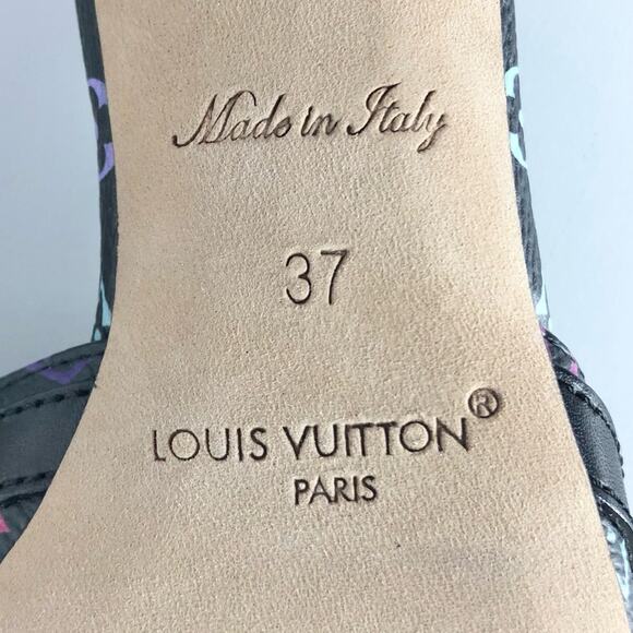 Louis Vuitton x Murakami Logo Multicolored Slip On Kitten Heel Mules Sandals 37 - Picture 7 of 8